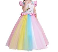 Ccipotatoo Robe de princesse licorne arc-en-ciel longue en tulle avec bandeau pour fille - Pour anniversaire, Noël, fête d'Halloween, Arc-en-ciel 003, 8 ans