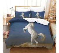 CCIZFMQ Cheval Blanc Housse De Couette 3D Imprimé Microfibre Desert avec Fermeture Éclair Parure De Lit 3 Pièces pour Enfants Ados Décoration Chambre À Coucher Single(140x200cm)