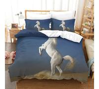 CCIZFMQ Cheval Blanc Housse De Couette Microfibre 3D Desert Imprimé Parure De Lit 3 Pièces pour Filles Garçons Couples Décoration Chambre À Coucher Double(200x200cm)