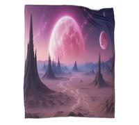 CCIZFMQ désert planète extérieure Literie Couverture Impression 3D Rose Violet Lune Super Douce Et Douillette Peluche Canapé Cadeau en Microfibre pour Garçons Et Filles 80x90inch(200x230cm)