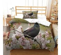 CCIZFMQ Mock Oriole Ensemble De Literie 3D Imprimé Microfibre Ultra Doux Cherry Blossom avec Fermeture Éclair pour Filles Garçons Parfait Décoration Chambre Single（135x200cm）