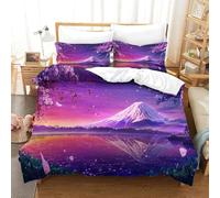 CCIZFMQ Mont Fuji Parure De Lit 3D Imprimé Microfibre 3 Pièces Cherry Blossom Lake Housse De Couette pour Filles, Garçons, Décoration Chambre Moderne Single（140x200cm）