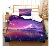 CCIZFMQ Mont Fuji Parure De Lit 3D Imprimé Microfibre 3 Pièces Cherry Blossom Lake Housse De Couette Taie d'oreiller pour Filles Garçons Décoration Chambre Tendance Single（135x200cm）