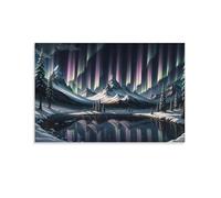 CCIZFMQ Montagne Neige Aurora Murale lac miroir Décoration Murale Image Sur Toile Tableau Impression Sur Toile Affiche Decoration Pour Chambre Et Couloir Premium 08x12inch(20x30cm)