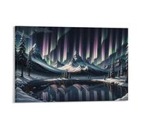 CCIZFMQ Montagne Neige Aurora Murale lac miroir Décoration Murale Peintures Sur Toile Impression Sur Toile Pour La Décoration De La Maison 20x30inch(50x75cm)