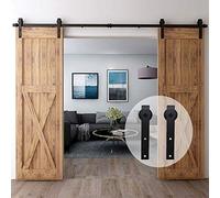 CCJH 200cm/6.6FT Quincaillerie pour Portes Coulissantes Kit d'Accessoires pour Portes Coulissantes de Grange, Kit de Porte en Bois Double