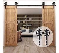 CCJH 367cm/12FT Kit de Rail pour Porte Coulissante, Kit de voie de Placard de Porte de Grange pour Deus Portes (Forme de Rouleau de Gros Roue)