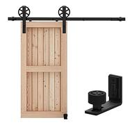 CCJH 4FT/122cm Rail Porte Coulissante Quincaillerie Kit Avec Guide au Sol Réglable - Industriel Big Spoke Wheel Forme J -Pour porte simple