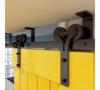 CCJH 6FT/180cm Rail de Porte Coulissante Support de montage au plafond Kit de Rail pour Porte Coulissante Système de Porte avec Roulettes et Rail Forme Y Cintre à rouleaux Set Pour porte double