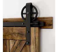 CCJH 6FT/180cm Rail Porte Coulissante Quincaillerie Kit Avec Guide au Sol Réglable - Industriel Big Spoke Wheel Forme J -Pour porte simple