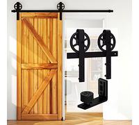 CCJH 8FT/246cm Rail Porte Coulissante Quincaillerie Kit Avec Guide au Sol Réglable - Industriel Big Spoke Wheel Forme J -Pour porte simple