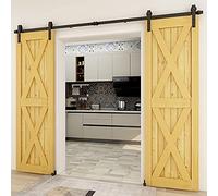CCJH 9FT/274cm Quincaillerie Kit de Rail Porte Coulissante Suspendue en Bois Système de Roulettes et Rail pour Double Portes avec Guidage au Sol Réglable