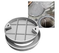CCKUYT Couvercle de trou d'égout rond en acier inoxydable et cadre, couvercle d'inspection en métal intégré avec trou de tirage, couvercle de bassin d'égout invisible pour cour, trottoir, allée, zone