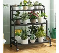 CCKUYT Présentoir en métal pour plantes et fleurs - Étagère d'extérieur pour grandes plantes avec roues et freins