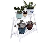 CCKUYT Support de Fleurs Blanc Anticorrosion Présentoirs pour Plantes Étagère pour Pots de Fleurs avec 2 Niveaux Décoratif extérieur Salon Chambre Balcon Décoration Support de Sol Jardin en Bois Elle