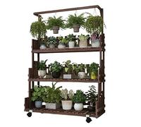 CCKUYT Support pour plantes en bois massif avec roulettes - 140 cm de haut - 3 niveaux à suspendre - Pour plusieurs plantes d'intérieur et d'extérieur