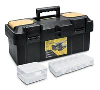 CCLIFE Boîte à outils vide 16" avec Plateau porte-outils amovible, Caisse a Outil Vide avec 2 Petite Boîte de Rangement et Poignée rabattable, Noir/jaune, 40 x 20 x 18.5cm