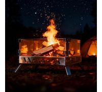 CCLIFE Brasero Exterieur Barbecue Design Pliable et Portable, Foyer de Jardin et de Camping Extérieur avec Grille Chauffage, Acier Inoxydable