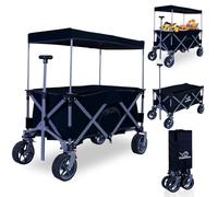 CCLIFE Chariot de Transport Pliable avec Toit et Table 80kg Chariot Pliant à roulettes Larges Tout Terrain pour Sport, Shopping, Camping Noir