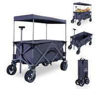CCLIFE Chariot de Transport Pliable avec Toit et Table 80kg Chariot Pliant à roulettes Larges Tout Terrain pour Sport, Shopping, Camping Gris