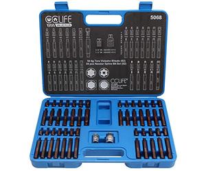 CCLIFE Embouts Torx Douille S2, 54 pièces, XZN M5-M12, Hex H4-H12, Spline T20-T55, avec Adaptateurs 1/2" et 3/8"