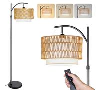 CCLIFE Lampadaire sur Pied Salon LED E27 60W Arc Chambre 2700-6000K, interrupteur à pied Tête de lampe pivotante à 360°, double abat-jour beige, hauteur réglable de 160 cm à 175 cm CushHom