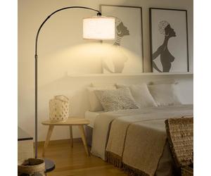 CCLIFE Lampadaire sur Pied Salon LED E27 60W Arc Chambre 2700-6000K interrupteur à pied Tête de lampe pivotante à 360°, beige, hauteur réglable de 165 cm à 175 cm CushHom