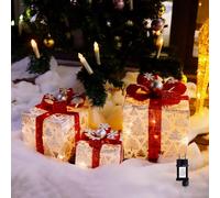 CCLIFE Lot de 3 Cadeau Lumineux Noel Boîtes à Cadeaux Lumineuses LED pour Décoration de Noël, Mariage, Maison et Fêtes CushHom