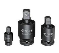 CCLIFE Lot de 3 clés à douille universelles pivotantes à 360° en acier CR-MO - Polyvalent - Convient pour entraînement 1/4 3/8 1/2"