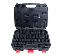 CCLIFE Lot de 40 douilles à chocs 1/2" - Acier Cr-Mo - Noix longues et courtes de 10 à 32 mm - Avec rallonge (125 mm) + joint cardan - Ensemble de valises robustes pour voiture et atelier