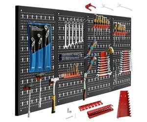 CCLIFE Panneau Porte Outils Mural de 4 Panneaux avec 37 supports panneaux perforés rangement 160x60x2cm avec 14pcs Matériel de Montage