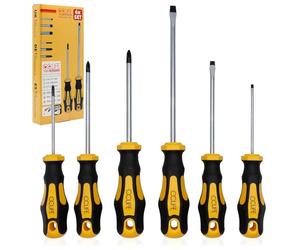 CCLIFE Set de Tournevis Aimantés 6 pièces Plat et Cruciforme PH0 PH1 PH2 Acier CRV Poignée Ergonomique Antidérapante