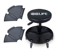 CCLIFE Tabouret d'Atelier à Roulettes, 150 kg, Hauteur Réglable 38-50 cm, et 2 Inserts en Plastique Amovibles, Siège de Travail avec Roues pour Mécanicien