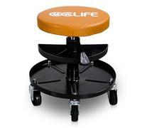 CCLIFE Tabouret d'atelier à roulettes Max.150 kg avec 2 Plateaux Range Outils Tabouret de Travail Réglable en Hauteur 38-50 cm Orange