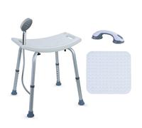 CCLIFE Tabouret de Douche pour Personnes âgées avec Poignée à Ventouse et Tapis Antidérapant Chaise de Douche de Luxe 120 kg Hauteur Réglable Facile à Assembler Outil d'assistance à la Douche