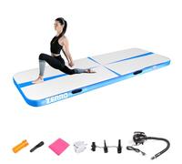 CCLIFE Tapis de Gymnastique Gonflable 300cm Avec Pompe à Air électrique Gonflage Rapideair Gymnastique Tapis Adapté Pour le fitness le yoga l'entraînement 10cm Bleu