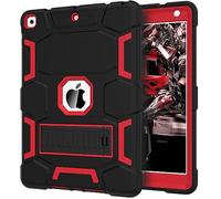 CCMAO Coque pour iPad 9e génération, iPad 8e/7e génération, iPad 10.2 2021/2020/2019 avec béquille, Coque de Protection Hybride Rigide résistante aux Chocs à Trois Couches, Noir + Rouge