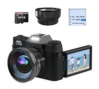 CCN Appareil Photo numérique 4K 48MP, avec 180° Flip 3.0" écran, 16X Zoom numérique Appareil Photo Compact avec Objectif Grand Angle et Macro, 64GB TF Carte, WiFi, Version de Mise à Niveau, Noir