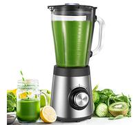 CCN Mixeur sur socle 500W Energie Smoothie Maker avec bol en verre résistant à la chaleur 1,5L, Blender avec fonction Ice Crush, 4 lames, 2 vitesses+Pulse, Smart Lock- Technologie, Gris