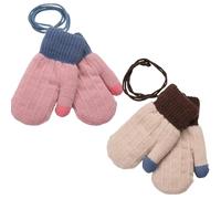Ccomage Lot de 2 paires de gants d'hiver en polaire pour enfant de 0 à 3 ans - En tricot épais - Moufles en laine - Moufles en peluche - Pour bébé garçon et fille, rose et marron, taille unique