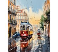 Ccqiangtie-stroe Kit de Peinture par Numéro, Tramway de Lisbonne Portugal, Peinture Numérique/Traditionnelle/Réaliste, 51 cm x 41 cm, Acrylique, Adulte et Enfant, Non Pliant