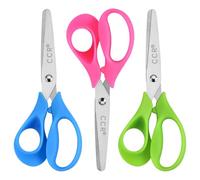 CCR Ciseaux Pour Enfants Gauchers, Lames de Sécurité Emoussées, Ciseaux Scolaires à Papier 13cm (Rose/Bleu/Vert) Lot de 3 Pièces