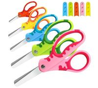 CCR Lot de 5 paires de ciseaux de sécurité pour enfants avec housse, 13,5 cm, poignée douce, pour l'école, la salle de ournitures d'art et d'artisanat pour enfants, couleurs assorties