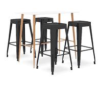 Ccslina Ensemble de salle à manger 5 pièces avec table extensible et tabourets empilables en noir et blanc moderne pour cuisine, salle à manger, salon, style rustique scandinave
