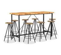 Ccslina Ensemble de salle à manger 9 pièces en bois massif et acier pour salle à manger rustique moderne avec table extensible, 8 tabourets inclus, durable, robuste, fabriqué à la main, idéal pour la