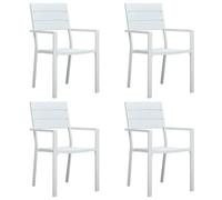 Ccslina Lot de 4 chaises de jardin blanches résistantes aux intempéries avec aspect bois, empilables et ergonomiques, pour balcon, terrasse, véranda, extérieur, camping et détente, faciles à nettoyer