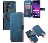 CCSmall Étui portefeuille magnétique ultra détachable pour Samsung Galaxy S25, matériau de blocage RFID, étui à rabat rétro en cuir avec emplacements pour cartes pour Galaxy S25 Ultra KQX, bleu