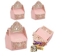 CCUCKY 25Pièces Coffret Cadeau Candy Favor,Boîtes de Couronne en Papier, pour Le baptême de fête de Douche de bébé de Mariage favorise la décoration-Rose