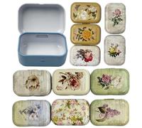 CCUUHJ Lot de 8 boîtes rectangulaires en métal vides à charnières - Petites boîtes de rangement vintage à motif floral - Boîtes de nécessités de base pour bonbons et bijoux, 6X4X2,5 CM (Floral)