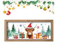 ccuzs Bathroom Wall Art - Animal Wood Sign for Rustic Home Display | Highland Cow Print on Wooden, Farmhouse Wall Decor for Kitchen Bathroom Living Room Bookshelves Restroom Holiday Cafe Cabinets
